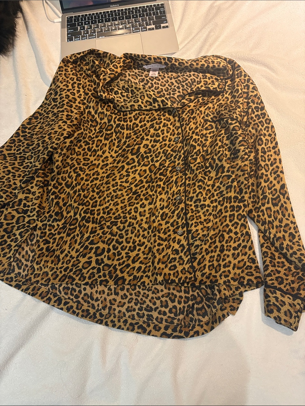 Victoria's Secret Leopard Print Pajama Top - Mustard/Black